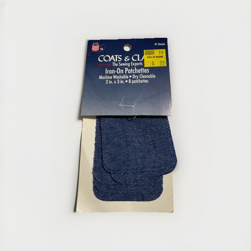 Vintage Coats Clark Iron On Mini Patchettes 6 2” X 3” Denim Made in USA